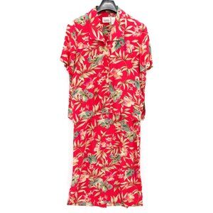 Vintage Tropical 2pc Set – Halmode Petites Red Floral Dress + Shirt (14P)